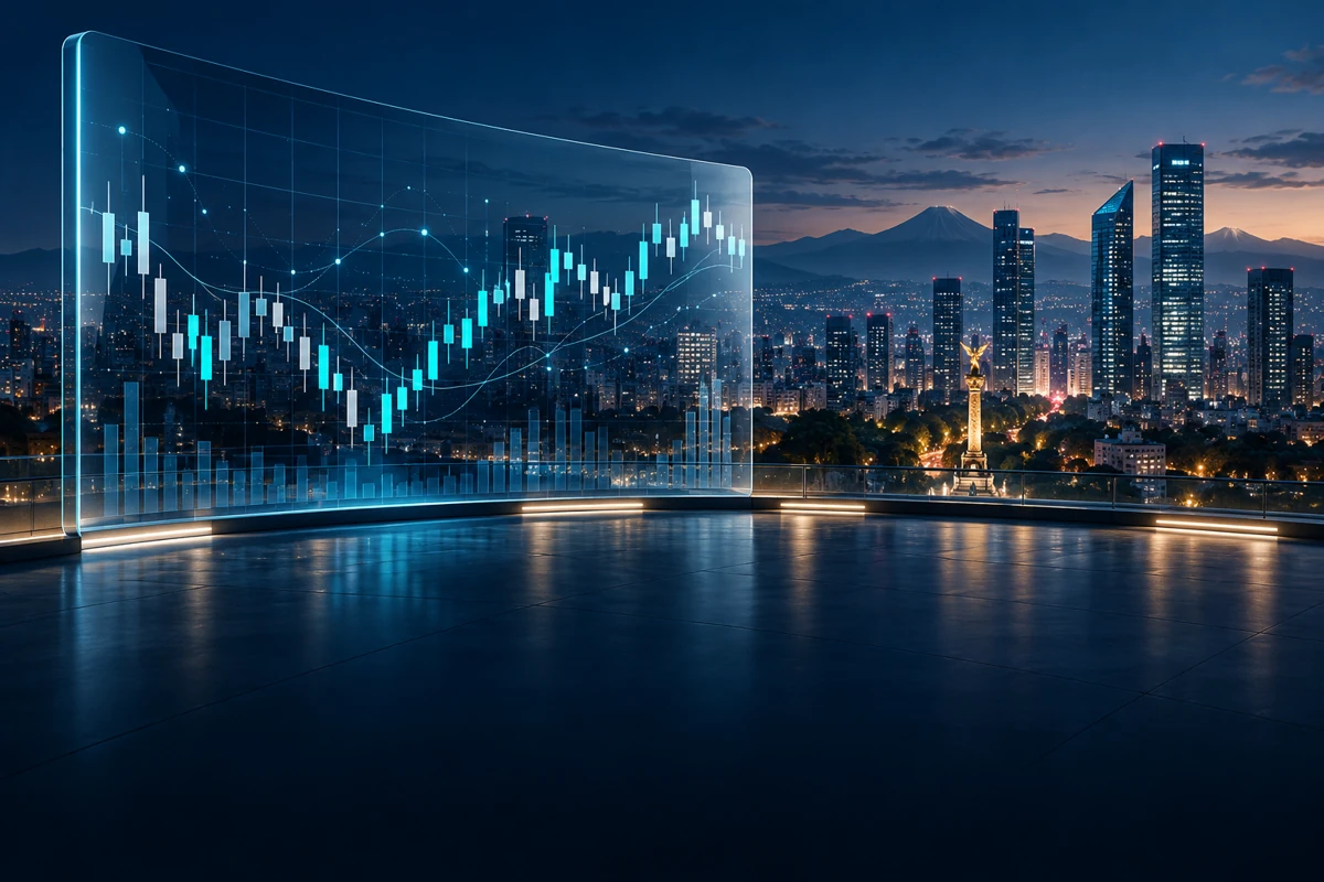 Ilustración de tecnología financiera y mercados en México
